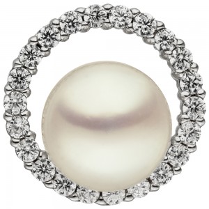 Anhänger 925 Sterlingsilber 1 Süßwasser Perle 22 Zirkonia Perlenanhänger