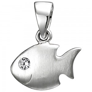 Kinder Anhänger Fisch 925 Sterlingsilber matt 1 Zirkonia Silberanhänger