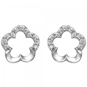 Ohrstecker Blume 925 Silber matt 22 Zirkonia Ohrringe Silberohrringe