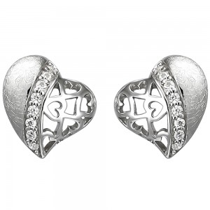 Ohrstecker Herz 925 Sterlingsilber eismatt 16 Zirkonia Ohrringe Silberohrringe