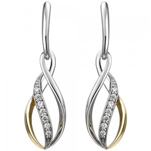Ohrhänger 925 Sterlingsilber bicolor vergoldet 14 Zirkonia Ohrringe