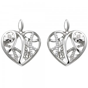 Ohrhänger Herz/Blumen 925 Sterlingsilber 70 Zirkonia Ohrringe