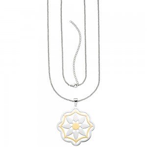 Collier Kette mit Anhänger Blume aus Edelstahl bicolor 80cm
