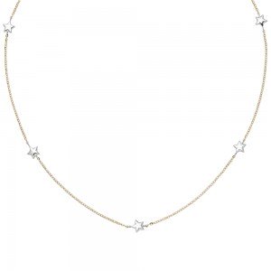 Collier Halskette Stern 375 Gelbgold Weißgold bicolor diamantiert 43cm