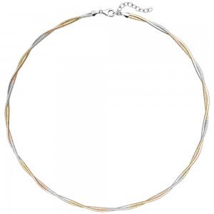 Collier Halskette 925 Sterlingsilber bicolor vergoldet 49cm Kette