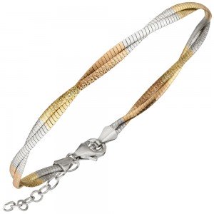 Armband 925 Sterlingsilber tricolor dreifarbig vergoldet 23cm