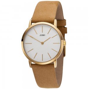 Damen Armbanduhr Quarz Analog Edelstahl vergoldet Lederband beige