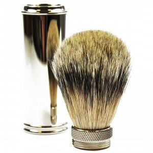 Golddachs Reise-Rasierpinsel mit Dachs-Zupfhaar Metallgriff verchromt