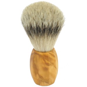 Golddachs Rasierpinsel mit Dachs-Silberspitze Olivenholzgriff