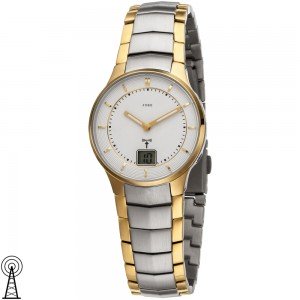 Damen Armbanduhr Funk Edelstahl bicolor vergoldet mit Datum