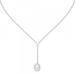 Collier 925 Sterlingsilber 1 Süßwasser Perle 1 Zirkonia 45cm Silberkette