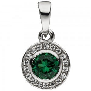 Anhänger Rund 925 Sterlingsilber Zirkonia grün und weiß