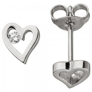 Ohrstecker Herz 925 Sterlingsilber 2 Zirkonia Ohrringe Silberohrringe