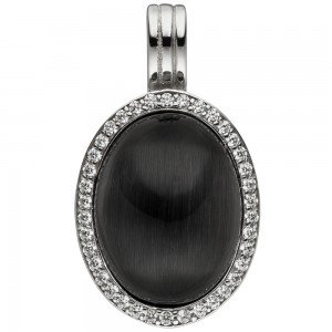 Anhänger Einhänger Oval 925 Sterlingsilber Mondstein-Imitation und 38 Zirkonia