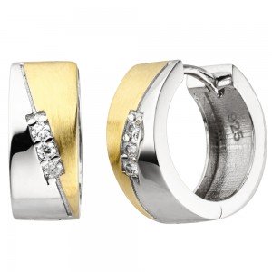 Creolen 925 Sterlingsilber bicolor vergoldet 6 Zirkonia Ohrringe