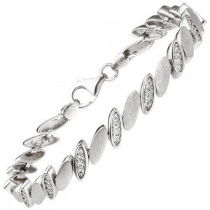 Armband 925 Sterlingsilber matt 52 Zirkonia 19cm Silberarmband