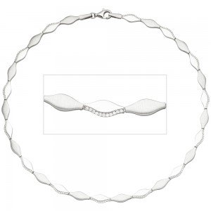 Collier Halskette 925 Silber teil matt 154 Zirkonia 45cm Kette Silberkette