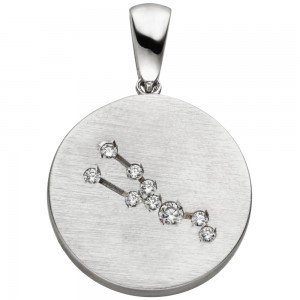 Anhänger Sternzeichen Stier 925 Sterlingsilber matt 9 Zirkonia Silberanhäng