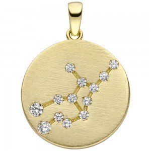 Anhänger Sternzeichen Jungfrau 333 Gelbgold matt 13 Zirkonia Goldanhäng