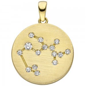 Anhänger Sternzeichen Schütze 333 Gelbgold matt 15 Zirkonia Goldanhänge