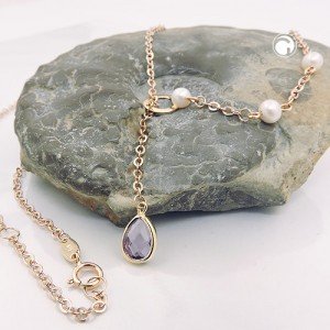 Collier Halskette Y-Collier Halskette Collier Amethyst Zuchtperle 375 Roségold- 45cm