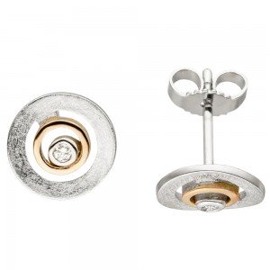 Ohrstecker 585 Rotgold bicolor eismatt 2 Diamanten Brillanten Ohrringe