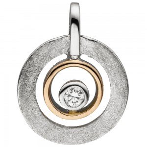 Anhänger 585 Rotgold bicolor eismatt 1 Diamant Brillant
