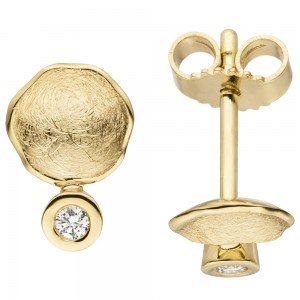 Ohrstecker 585 Gelbgold eismatt 2 Diamanten Brillanten Ohrringe