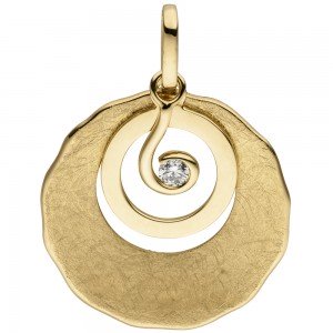 Anhänger 585 Gelbgold eismatt 1 Diamant Brillant Diamantanhänger 1.9g