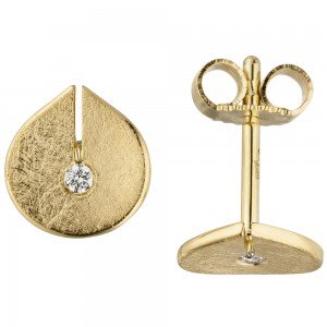 Ohrstecker 585 Gelbgold eismatt 2 Diamanten Brillanten Ohrringe