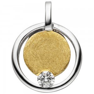 Anhänger 585 Gelbgold bicolor eismatt 1 Diamant Brillant