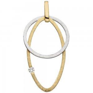 Anhänger 585 Gelbgold Weißgold bicolor eismatt 1 Diamant Brillant