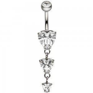 Bauchnabel Piercing Herzen Edelstahl 4 Zirkonia