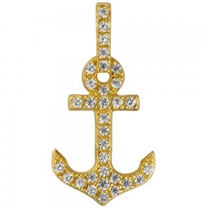 Anhänger Anker 925 Silber vergoldet 32 Zirkonia