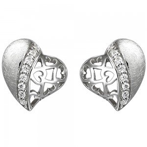 Ohrstecker Herz 925 Sterlingsilber eismatt 16 Zirkonia Ohrringe Silberohrringe