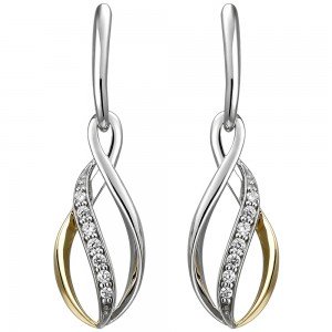 Ohrhänger 925 Sterlingsilber bicolor vergoldet 14 Zirkonia Ohrringe