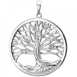 Anhänger Lebensbaum 925 Sterlingsilber 7 Zirkonia Silberanhänger
