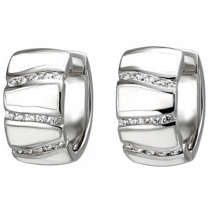Creolen 925 Sterlingsilber 30 Zirkonia und weiße Emaille-Einlagen