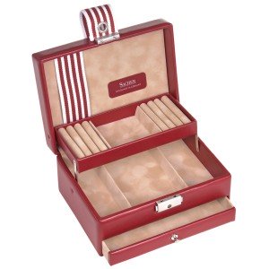 Schmuckkoffer Schmuckkasten YOUNG rot beige Schloss Schublade
