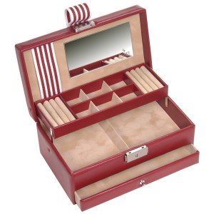 Schmuckkoffer Schmuckkasten YOUNG rot beige Schloss Spiegel Schublade