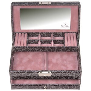 Schmuckkoffer Schmuckkasten ANIMAL grau rosa Schloss Spiegel