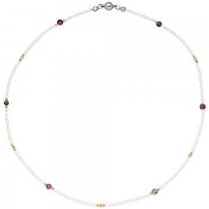 Halskette Kette mit Perlen Peridot Turmalin 45cm