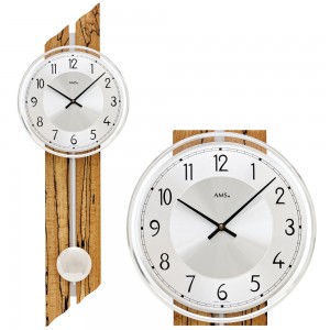 AMS 7468 Wanduhr Quarz mit Pendel Pendeluhr Holz Eisbirke-Optik