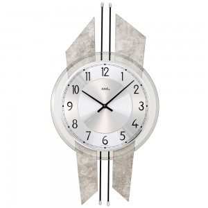 AMS 9626 Wanduhr Quarz analog Holz Antik-Optik mit Aluminium und Glas