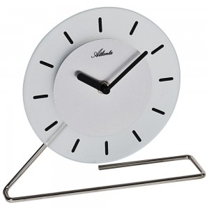 Atlanta Tischuhr Quarz Glas Milchglas silbern rund