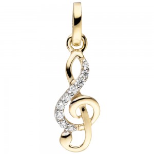 Anhänger Notenschlüssel 333 Gold Gelbgold 9 Zirkonia