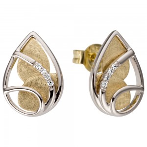 Ohrstecker Tropfen 585 Gold Weißgold Gelbgold bicolor 8 Diamanten Brillanten