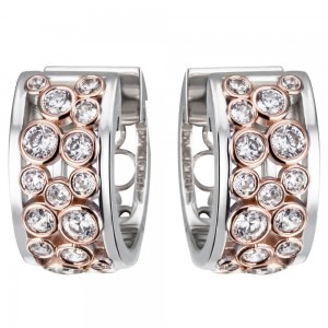 Creolen 925 Sterling Silber bicolor vergoldet 36 Zirkonia Ohrringe