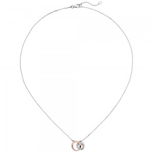 Collier Kette mit Anhänger 925 Silber bicolor vergoldet 18 Zirkonia 45 cm