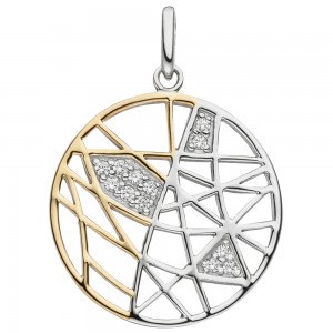 Anhänger 925 Sterling Silber bicolor vergoldet 12 Zirkonia
